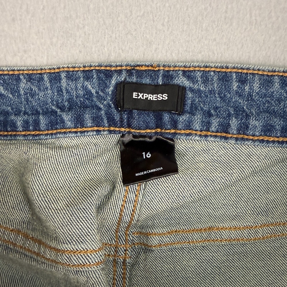 Express Womens Size 16 Wide Leg Cropped Jeans Medium Wash Braided Side Trim NWT - Picture 4 of 12